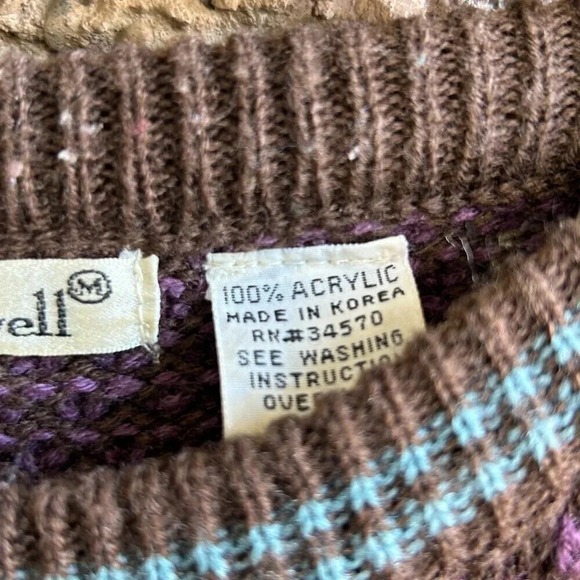 Vintage 90s Jason Maxwell Purple Brown Popcorn Knit Striped Sleeves Sweater - Picture 2 of 6